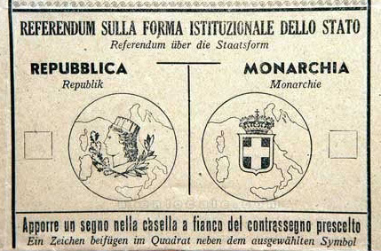 Scheda elettorale del Referendum, sulla Monarchia
