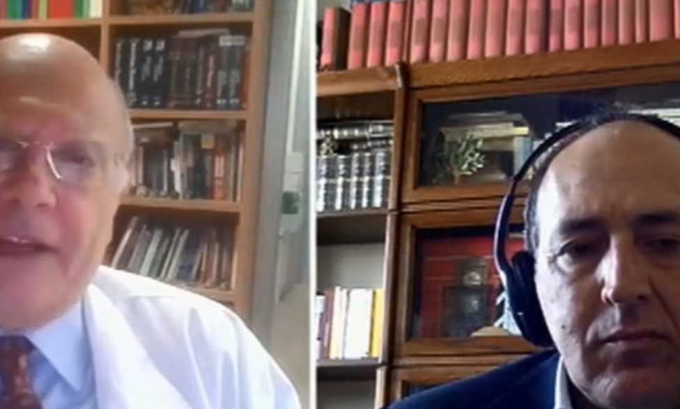 Giuseppe Tiani con il Virologo Massimo Galli durante un confronto televisivo